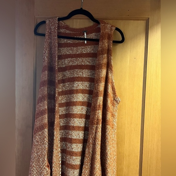 Free people Sz M floor length sweater cardigan sleeveless pockets wool blend - Picture 14 of 15
